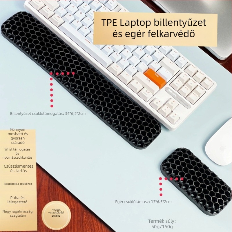 Billentyűzet- és egércsuklótámasz – kettős oldalú TPE párna, üreges dizájn, irodai használatra, vízálló, csúszásmentes, kopásálló, könnyen tisztítható