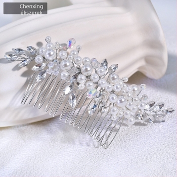 Chenxing Gyöngyös hajcsat fehér kristályokkal, hullámos design, kézzel készített, esküvői hajdísz CX13