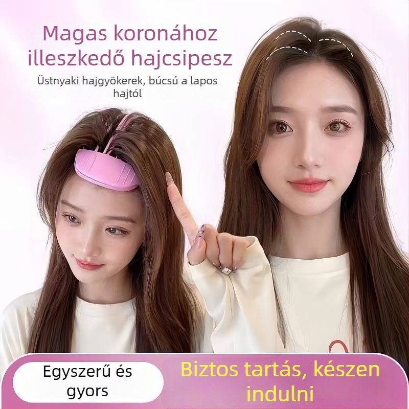 Szív alakú műanyag hajformázó eszköz gyökérvolument támogató klipekkel, ametiszt kristályos díszítéssel, stamping technológiával