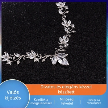 Menyasszonyi cirkónia ékszerszett (fülbevaló és nyaklánc) – réz, elektroplatolás, mikrobevonat cirkónia, koreai stílus