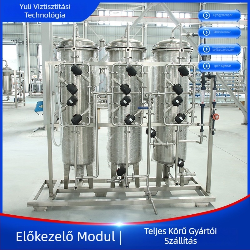 Automatikus ultratiszta vízkezelő rendszer fordított ozmózissal, rozsdamentes acél váz, előkezelő modul, gyógyszer- és élelmiszeripari felhasználásra