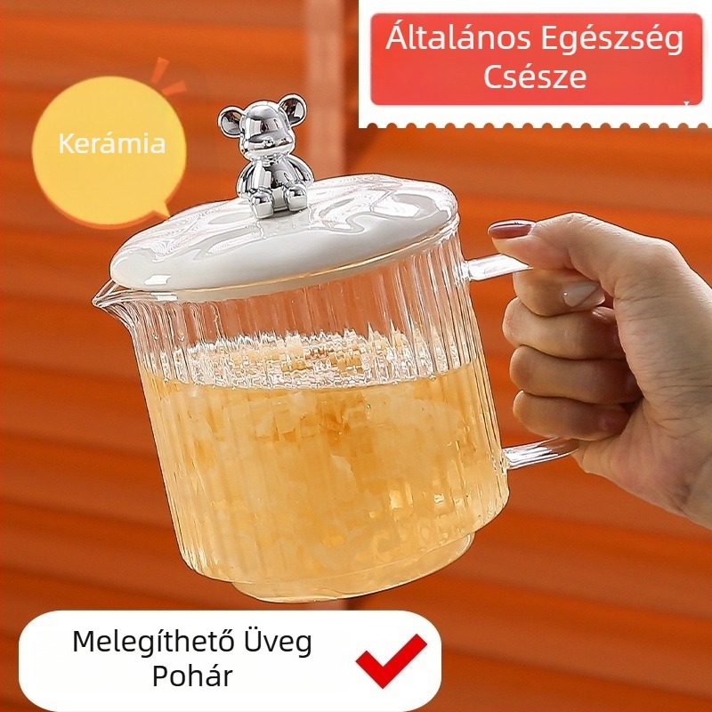 Egészség teáskanna melegíthető üvegből, homokos textúrájú testtel (1 L kapacitás; 220 V; 300–350 W; kerámia belső tartály; folyadékexpanziós termosztát)