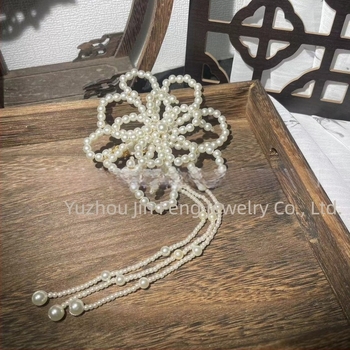 Kézzel készített fejfedő mesterséges gyöngyökkel, Ball Head stílusú hajfedő, Duckbill csattal, retro nemzeti stílus