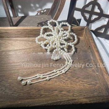 Kézzel készített fejfedő mesterséges gyöngyökkel, Ball Head stílusú hajfedő, Duckbill csattal, retro nemzeti stílus