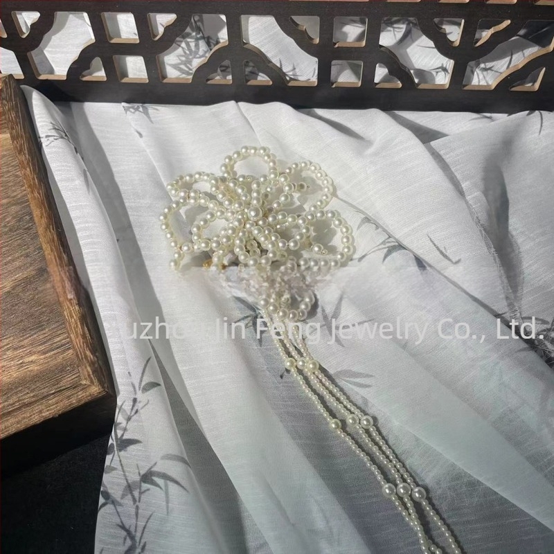 Kézzel készített fejfedő mesterséges gyöngyökkel, Ball Head stílusú hajfedő, Duckbill csattal, retro nemzeti stílus