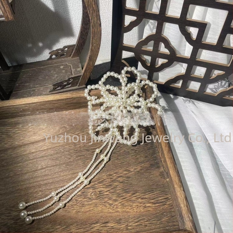 Kézzel készített fejfedő mesterséges gyöngyökkel, Ball Head stílusú hajfedő, Duckbill csattal, retro nemzeti stílus