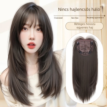 Női teljes paróka — hosszú egyenes haj, hőálló szintetikus szálak, egyenes tincs, mechanikus felépítés