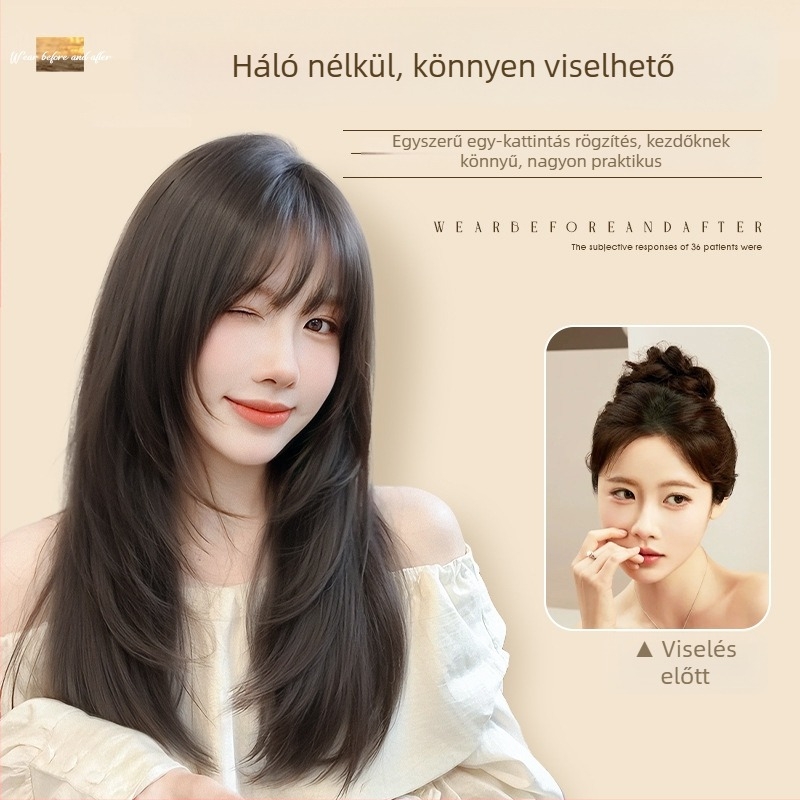 Női teljes paróka — hosszú egyenes haj, hőálló szintetikus szálak, egyenes tincs, mechanikus felépítés