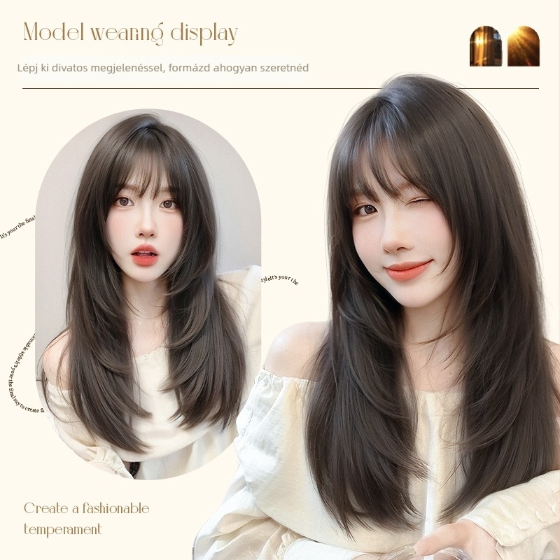 Női teljes paróka — hosszú egyenes haj, hőálló szintetikus szálak, egyenes tincs, mechanikus felépítés