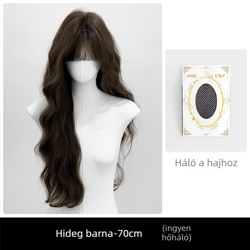 Hosszú göndör paróka természetes stílussal, modell G12, anyag: hőálló szálak, egyenes frufru