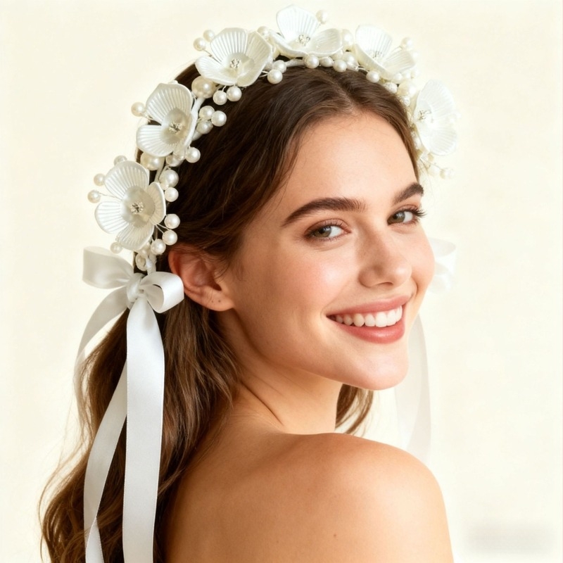 Koreai stílusú ötvözet virágos hajdísz, kockás mintával, esküvői kiegészítő