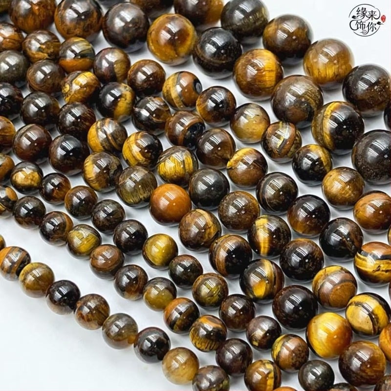 Sárga tigriszem gyöngyök, kör alakú, 6 mm, természetes kő DIY ékszerekhez