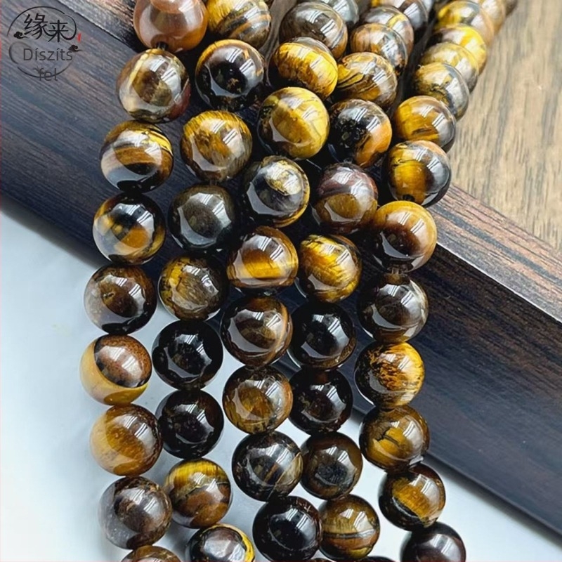 Sárga tigriszem gyöngyök, kör alakú, 6 mm, természetes kő DIY ékszerekhez