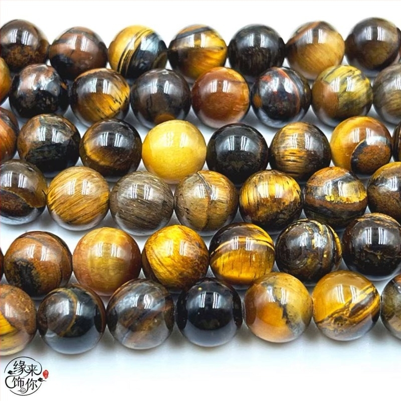 Sárga tigriszem gyöngyök, kör alakú, 6 mm, természetes kő DIY ékszerekhez