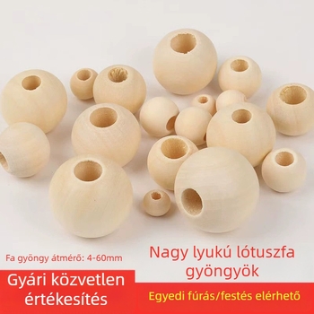 Nagylyukú fából készült gyöngyök 6–50 mm, kör alakú gyöngyök DIY ékszerkészítéshez