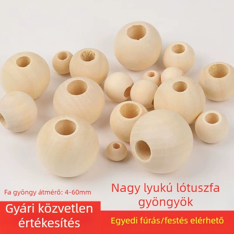 Nagylyukú fából készült gyöngyök 6–50 mm, kör alakú gyöngyök DIY ékszerkészítéshez