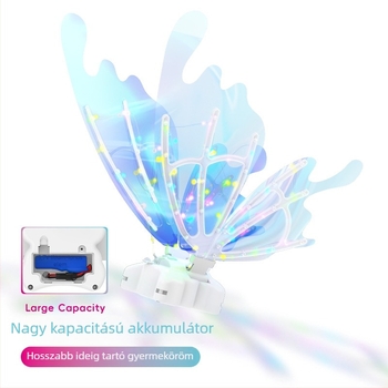 Világító pillangó szárnyak hátba illesztett játék, LED világítással, automatikus szárnycsapkodással, 4–6 éveseknek, műanyag