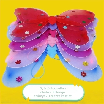 Fénylő pillangó szárnyak – háromrészes készlet, angyal alakú gyerekeknek (LED világítás; textil szárnyak; dinamikus fényhatás; 0–3 éveseknek)