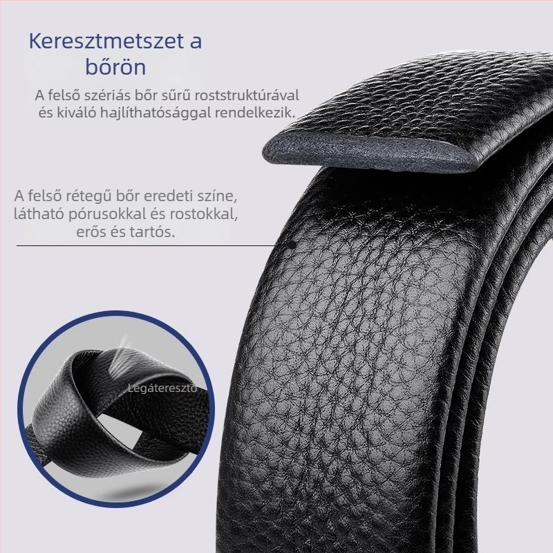 Férfiaknak szánt valódi bőrből készült öv, top-grain marhabőr, szélesség 2-4 cm, automata csattal, kézzel varrt.