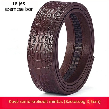 Férfi bőrszíj — valódi bőr, kétszeres marhabőr réteg, krokodil mintázatú relief, automata csattal, ötvözet csattal