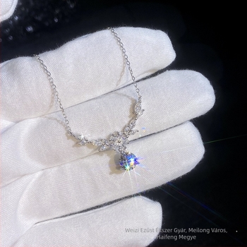 S925 ezüst Moissanite nyaklánc nőknek, virágos és búzaszem motívummal, kulcscsont-nyaklánc, elegáns sokoldalú dizájn, kiváló ajándék