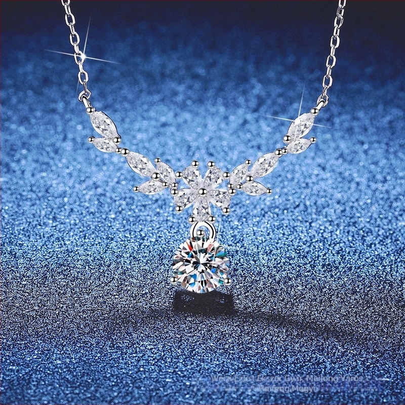 S925 ezüst Moissanite nyaklánc nőknek, virágos és búzaszem motívummal, kulcscsont-nyaklánc, elegáns sokoldalú dizájn, kiváló ajándék