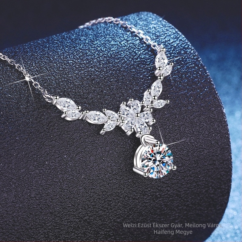 S925 ezüst Moissanite nyaklánc nőknek, virágos és búzaszem motívummal, kulcscsont-nyaklánc, elegáns sokoldalú dizájn, kiváló ajándék