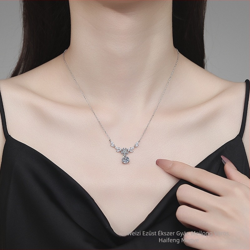 S925 ezüst Moissanite nyaklánc nőknek, virágos és búzaszem motívummal, kulcscsont-nyaklánc, elegáns sokoldalú dizájn, kiváló ajándék