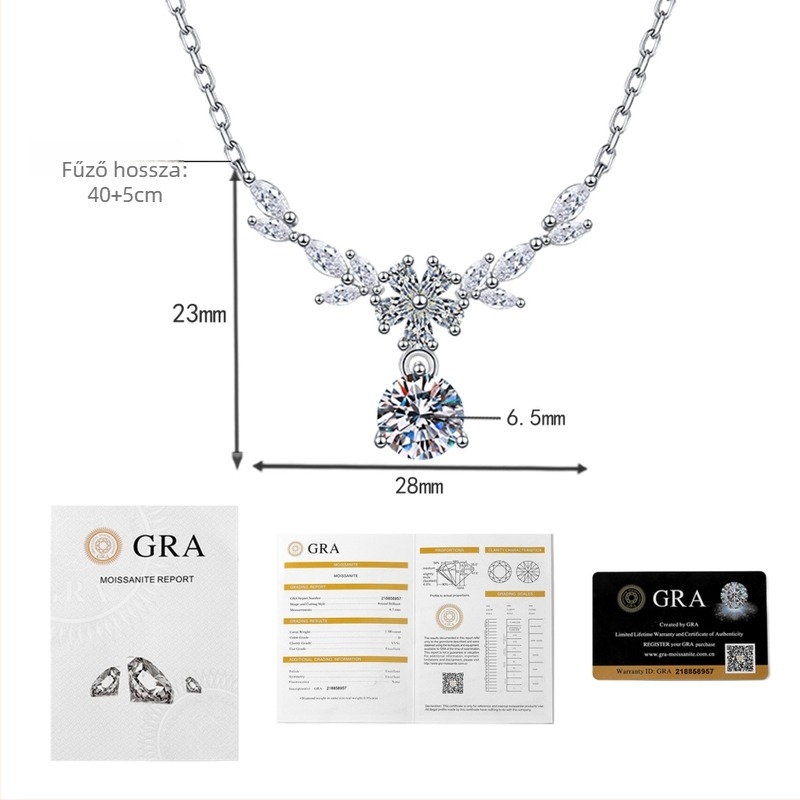 S925 ezüst Moissanite nyaklánc nőknek, virágos és búzaszem motívummal, kulcscsont-nyaklánc, elegáns sokoldalú dizájn, kiváló ajándék