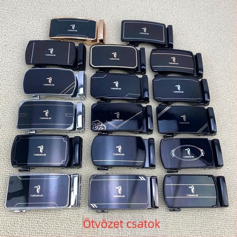 Férfi övcsat automata ötvözetből, téglalap alakú, betűminta, kültéri használatra