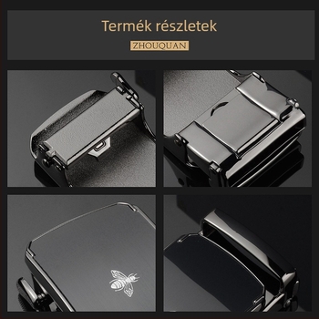 Automata övcsatt férfiaknak, téglalap alakú ötvözetcsat, betűs mintázat, üzleti stílus