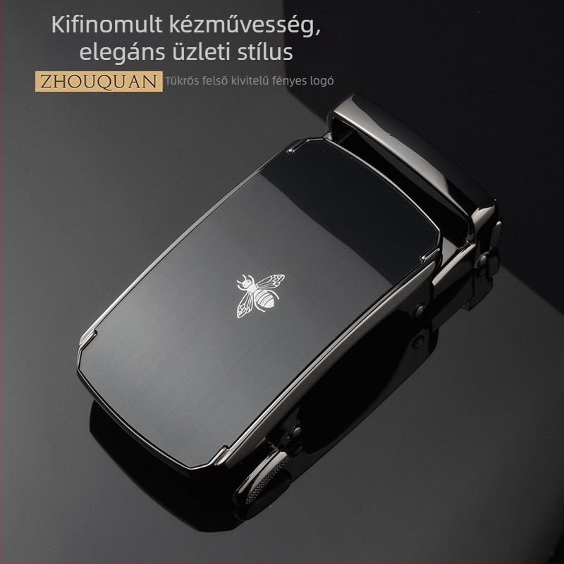 Automata övcsatt férfiaknak, téglalap alakú ötvözetcsat, betűs mintázat, üzleti stílus