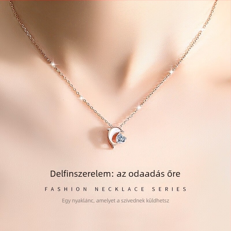 Delfin Szerelme nyaklánc, 925 ezüst, női vékony medálos lánc a kulcscsont körül