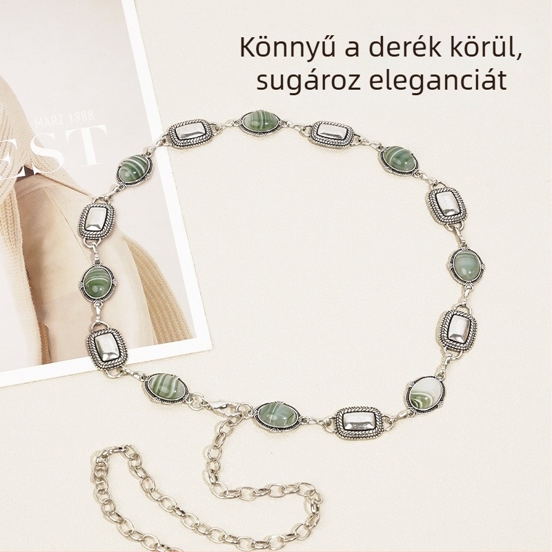 Bohemi stílusú deréklánc, fém, szélesség 2.3 cm, uniszex