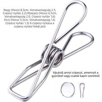 Rozsdamentes acél ruhaszárító csipeszek, 4 darabos készlet, Modell 11, nem hajtogatható, modern minimalist stílus