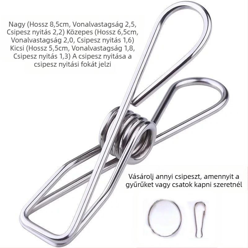 Rozsdamentes acél ruhaszárító csipeszek, 4 darabos készlet, Modell 11, nem hajtogatható, modern minimalist stílus
