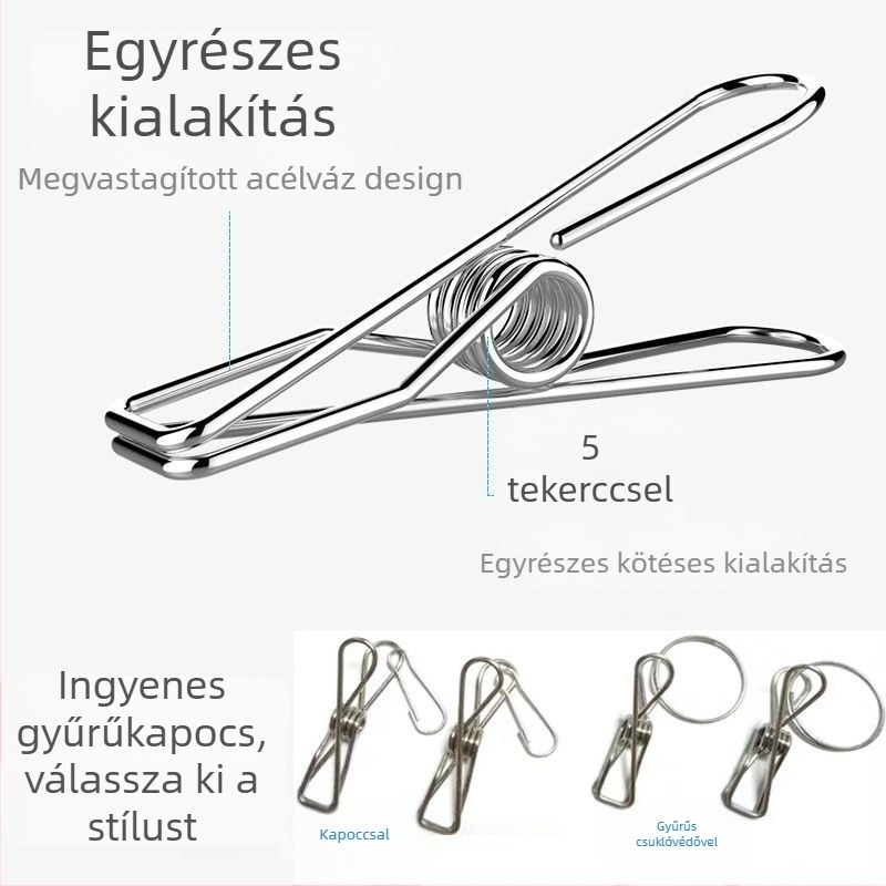 Rozsdamentes acél ruhaszárító csipeszek, 4 darabos készlet, Modell 11, nem hajtogatható, modern minimalist stílus