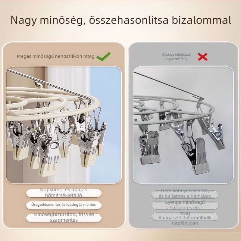 Rozsdamentes acélból készült ruhaszárító, 23 klipekkel, kör alakú, modern kialakítás, ruhákhoz, nadrágokhoz és nyakkendőkhöz
