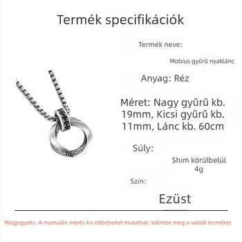 Mobius-szalag nyaklánc nőknek — geometriai forma, réz, cirkón díszítés, gyöngyös lánc, 51–60 cm kerület