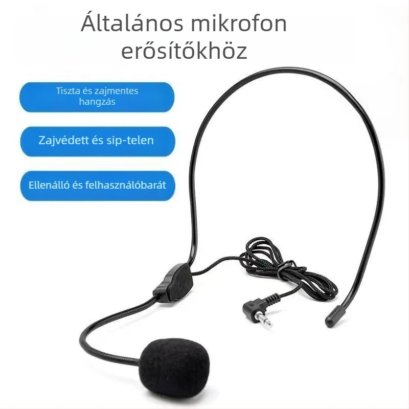 Fejhallgatós mikrofon beépített erősítővel, vezetékes idegenvezető-mikrofon osztályterembe — beépített akkumulátor, üzemidő >12h, Bluetooth 1.1, SNR <60 dB