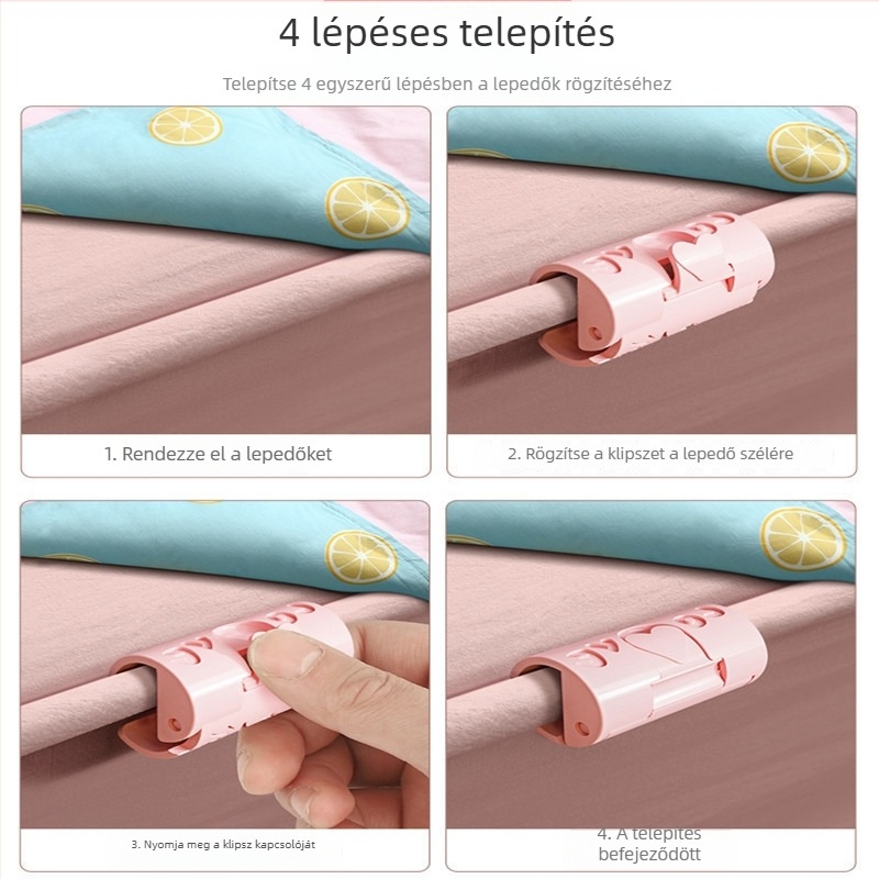 Csúszásmentes rögzítő klips paplanhoz és ágyneműhöz – 90° sarokfiksátor, tű nélkül, nem károsítja a szövetet