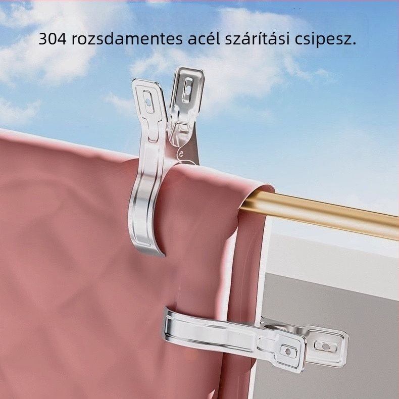 Rozsdamentes acél szárító klipek, szélálló kivitelben, plédekhez és ruházathoz, négy darabos készlet