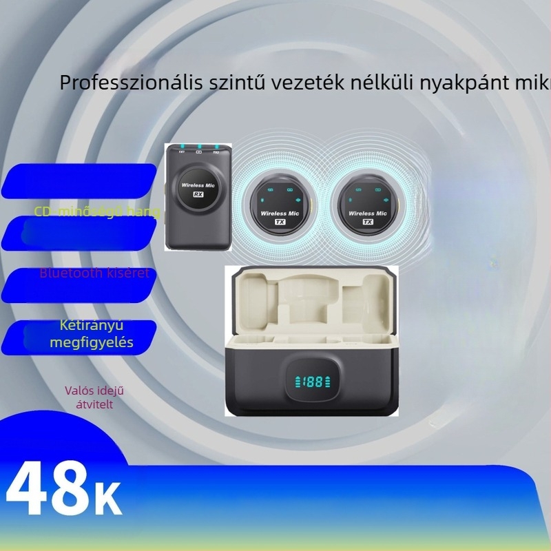 J8 kamera verzió élő közvetítéshez készült hangkártya Lavalier mikrofonnal, Bluetooth 5.0, beépített 800–1000 mAh akkumulátor, frekvencia-tartomány 20 Hz–20 kHz, SNR ≥70 dB