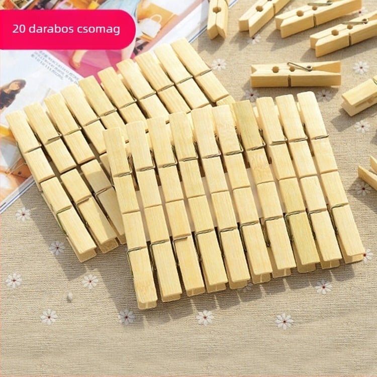 20 darab bambusz ruhaszárító csipesz – fa csipeszek ruhákhoz, fehérneműhöz, zoknikhoz, paplanokhoz és lepedőkhöz