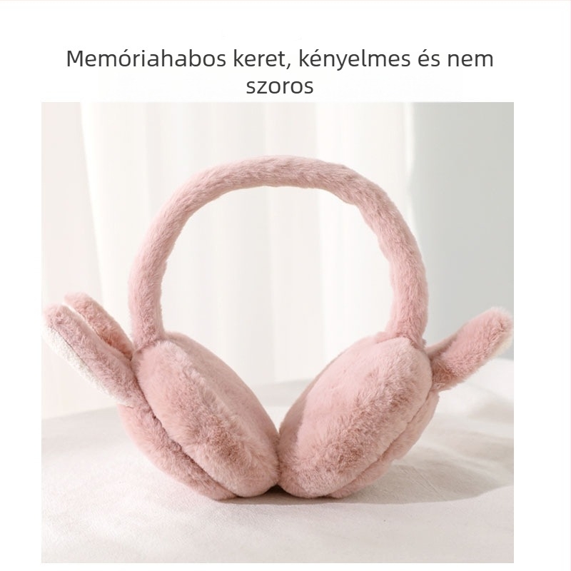 Gyerekeknek szóló fülvédő, nyuszis mintával, összecsukható, akril/műszőrme anyagból, meleg és szélálló, téli–őszi szezonra