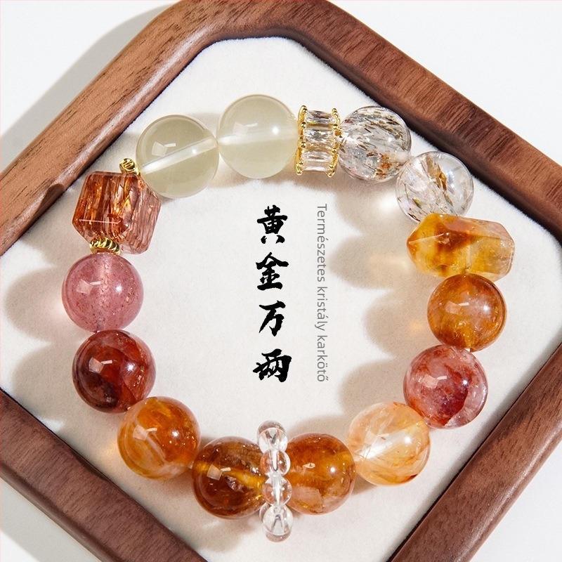 Karkötő Super Seven kristállyal, oldalsó kövek strawberry kristályból, elasztikus zsinór, márka Body of the Heart