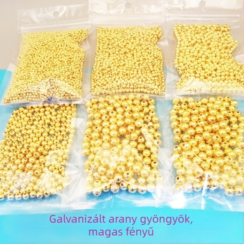 Elektroplatinált arany színű ABS kerek gyöngyök nyitható gyűrűvel DIY ékszerkészítéshez