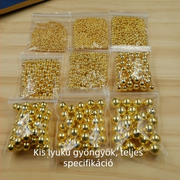 Elektroplatinált arany színű ABS kerek gyöngyök nyitható gyűrűvel DIY ékszerkészítéshez