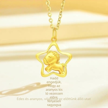 Zodiákus ló medálos nyaklánc, aranyozott ezüst, precíz kidolgozás, O-gyűrűs lánc