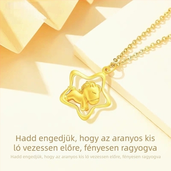 Zodiákus ló medálos nyaklánc, aranyozott ezüst, precíz kidolgozás, O-gyűrűs lánc